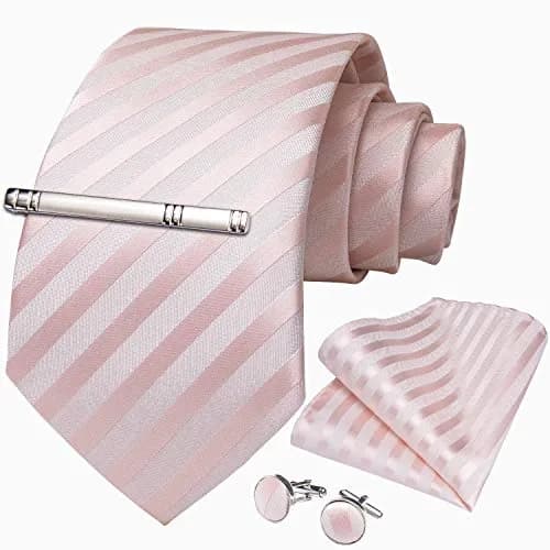 DiBanGu Men's Silk Necktie Set with Pocket Square, Cufflinks & Tie Clip - Blush Pink thumbnail 3