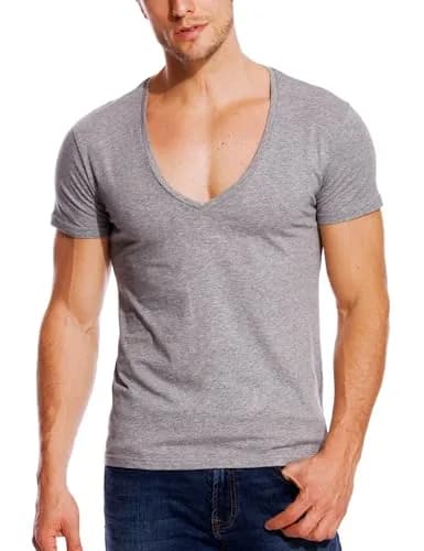 Zecmos Men's Deep V Neck T-Shirt Slim Fit Undershirt Gray XXL | Breathable Cotton for Daily Wear thumbnail 1