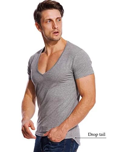 Zecmos Men's Deep V Neck T-Shirt Slim Fit Undershirt Gray XXL | Breathable Cotton for Daily Wear thumbnail 4