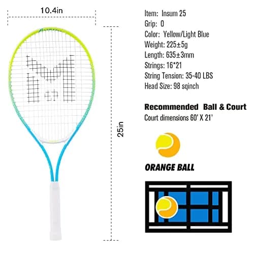 INSUM Junior Tennis Racket 25 Inch (63.5 cm) | Ages 9-10, Lightweight Aluminum, Beginner Racquet with Cover thumbnail 7