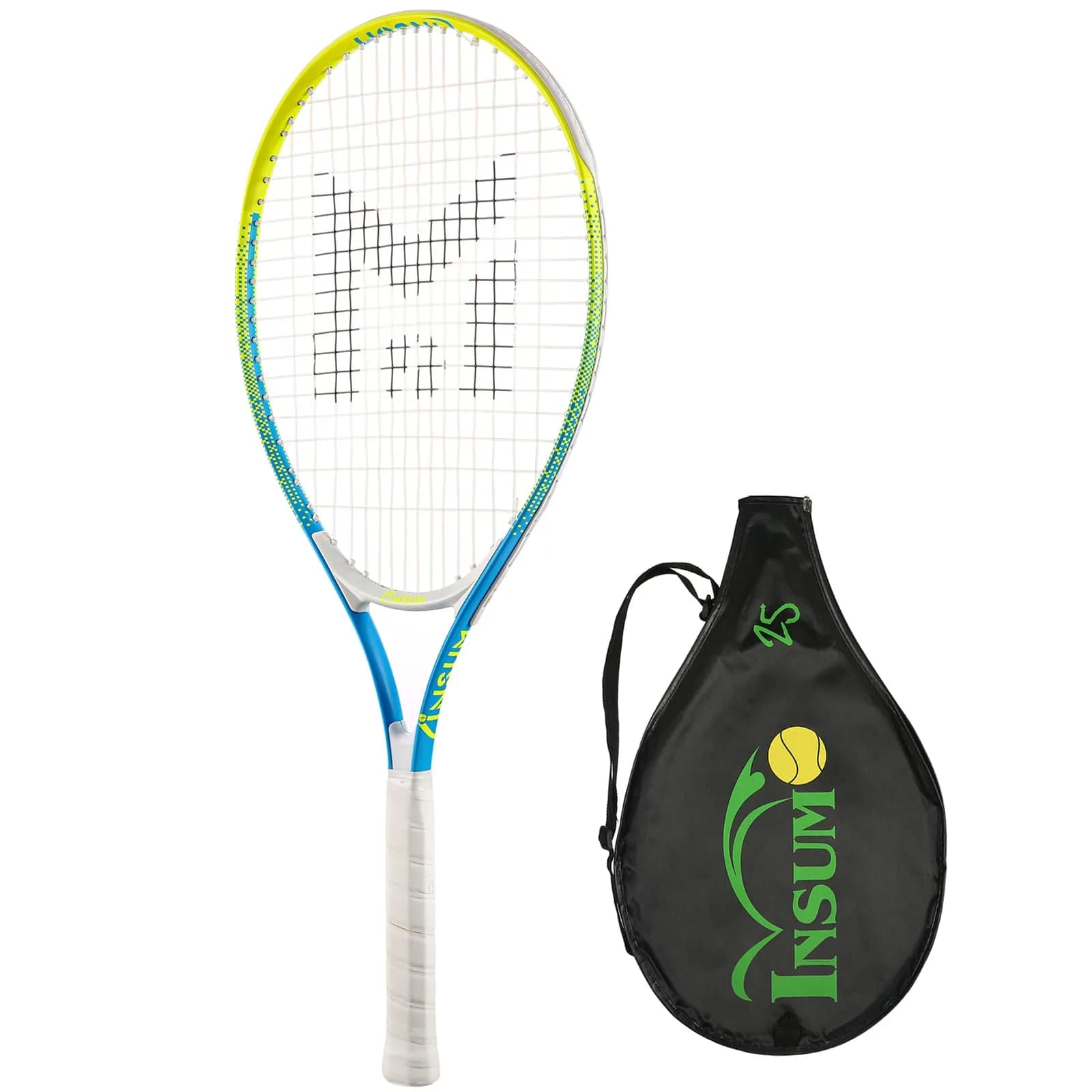 INSUM Junior Tennis Racket 17 Inch | Lightweight Aluminum, Beginner-Friendly (70-120 chars) — Yellow - Blue / 25"