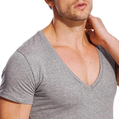 Zecmos Men's Deep V Neck T-Shirt Slim Fit 100% Cotton Gray XL | Lightweight Undershirt for India thumbnail 6