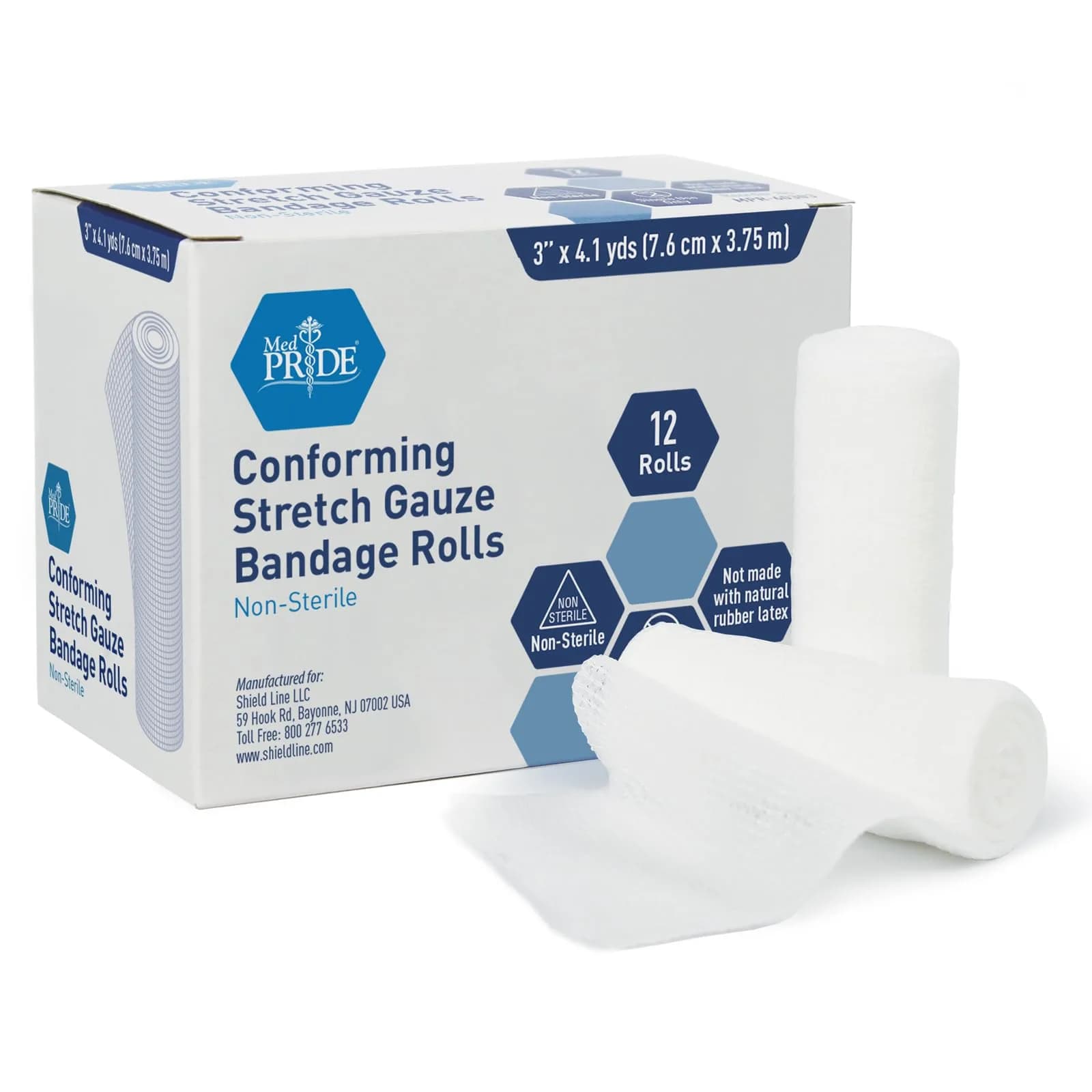 MED PRIDE Conforming Gauze Rolls 12 Pack | Disposable Nonsterile Wound Dressings for Minor Injuries — White