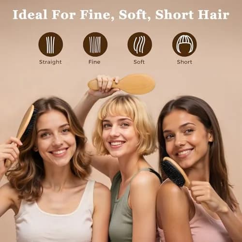 BLACK EGG Boar Bristle Hair Brush for Thin Fine Hair | Natural Bristles, Beech Wood Handle, Oval Shape thumbnail 4