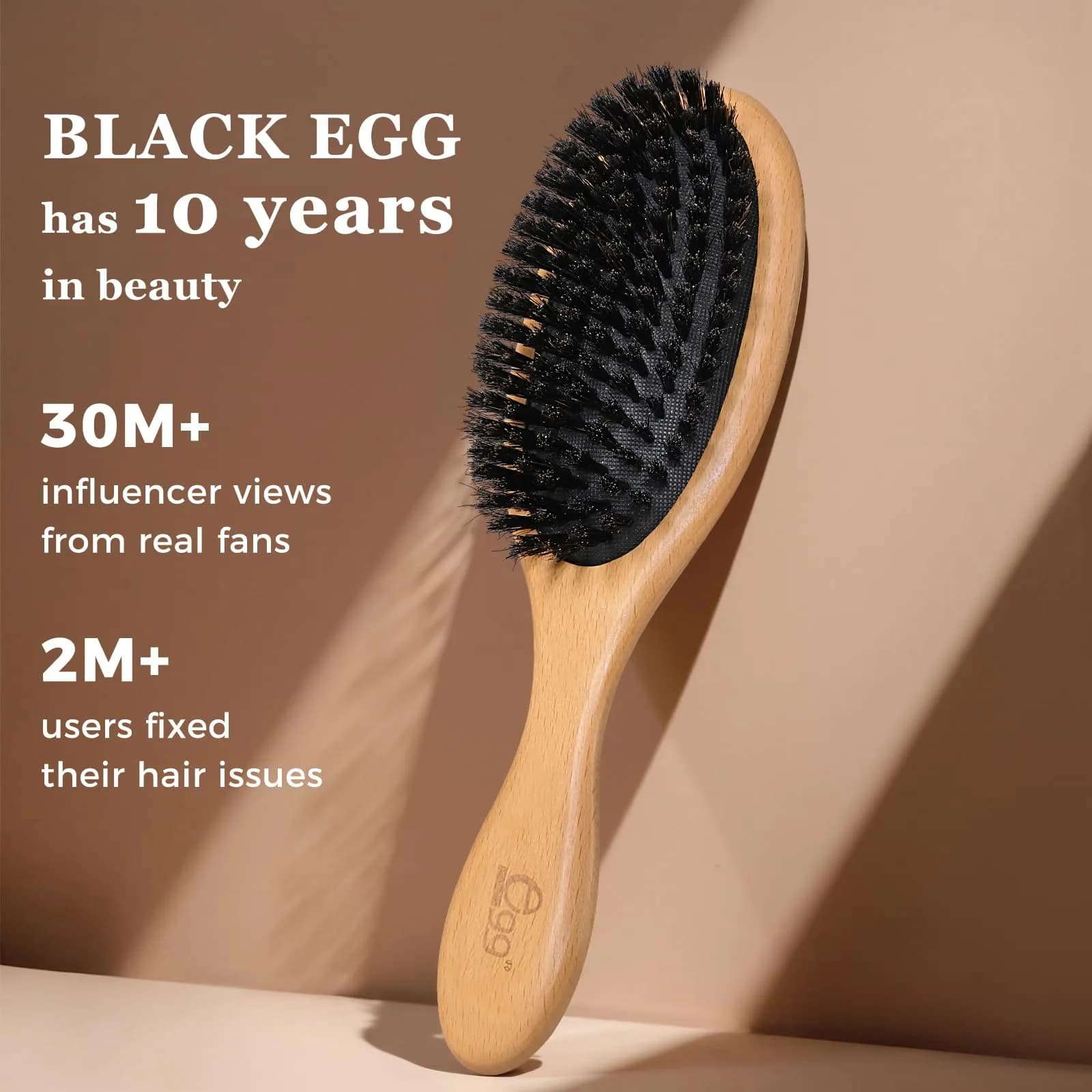 BLACK EGG Boar Bristle Hair Brush for Thin Fine Hair | Natural Bristles, Beech Wood Handle, Oval Shape - view 5