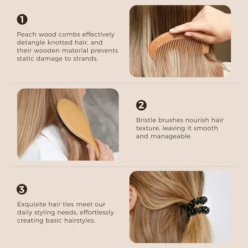 BLACK EGG Boar Bristle Hair Brush for Thin Fine Hair | Natural Bristles, Beech Wood Handle, Oval Shape thumbnail 6