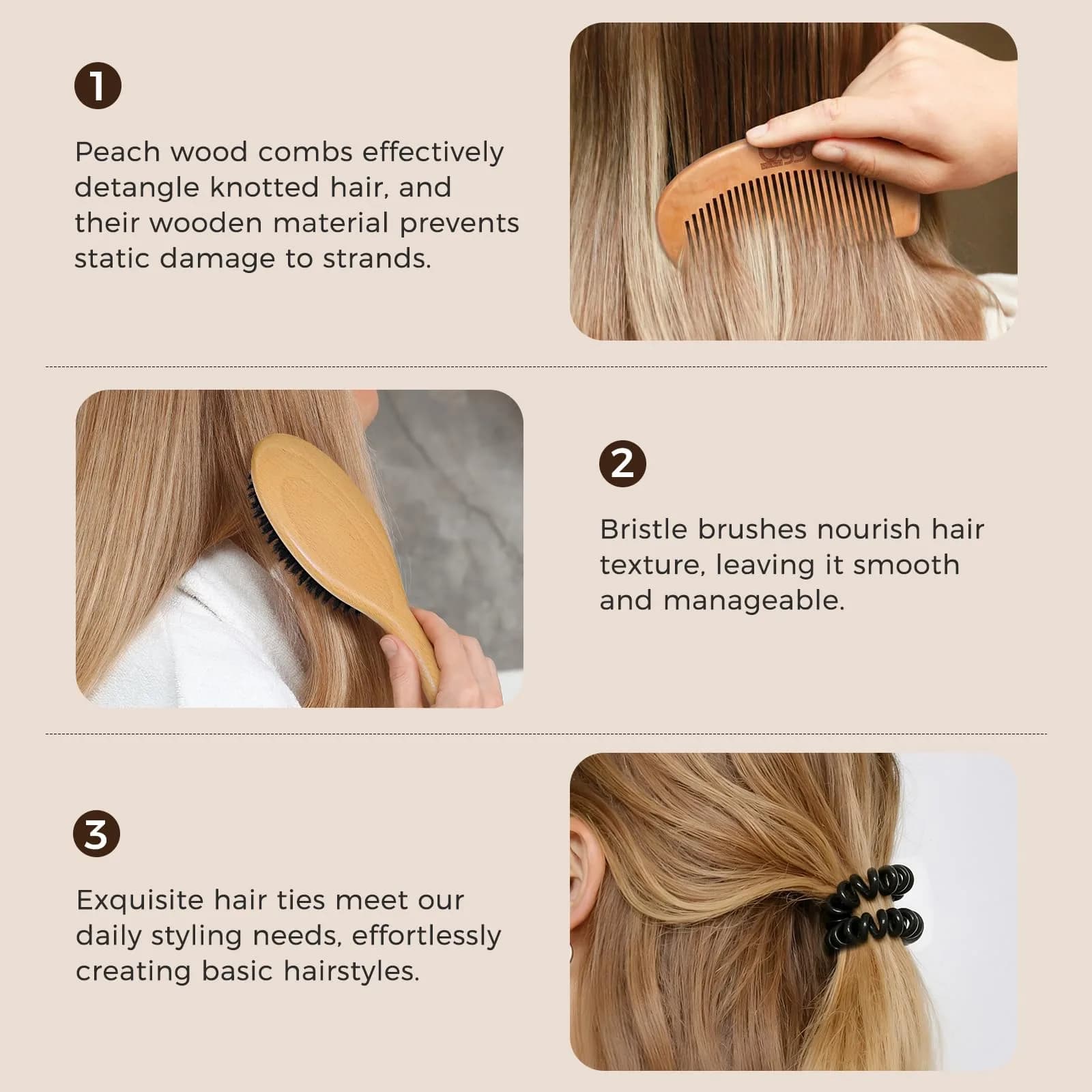 BLACK EGG Boar Bristle Hair Brush for Thin Fine Hair | Natural Bristles, Beech Wood Handle, Oval Shape - view 6