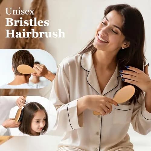 BLACK EGG Boar Bristle Hair Brush for Thin Fine Hair | Natural Bristles, Beech Wood Handle, Oval Shape thumbnail 8