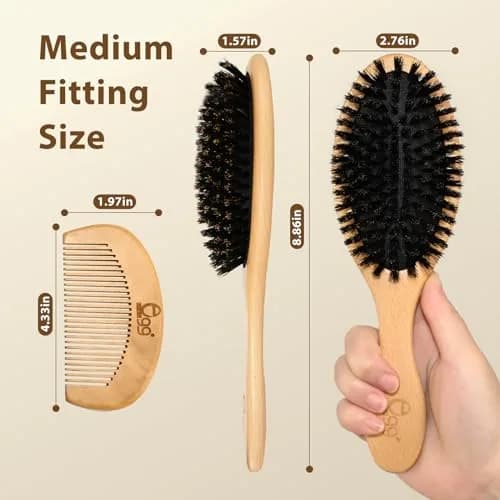 BLACK EGG Boar Bristle Hair Brush for Thin Fine Hair | Natural Bristles, Beech Wood Handle, Oval Shape thumbnail 9