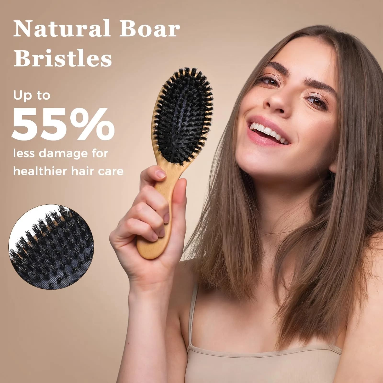 BLACK EGG Black Boar Bristle Hair Brush - Smoothing & Shine for All Hair Types - view 2