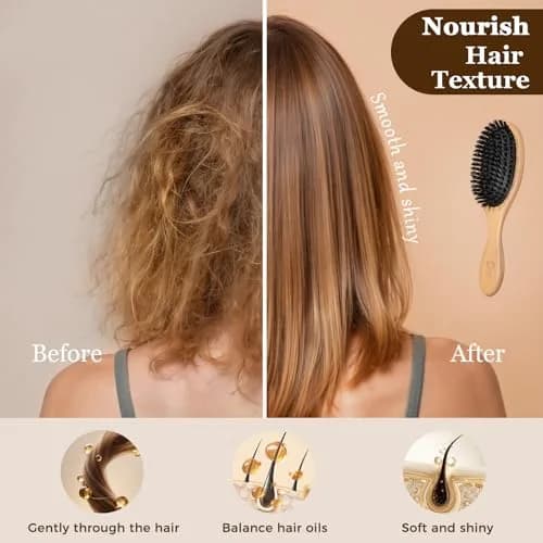 BLACK EGG Boar Bristle Hair Brush for Thin Fine Hair | Natural Bristles, Beech Wood Handle, Oval Shape thumbnail 3