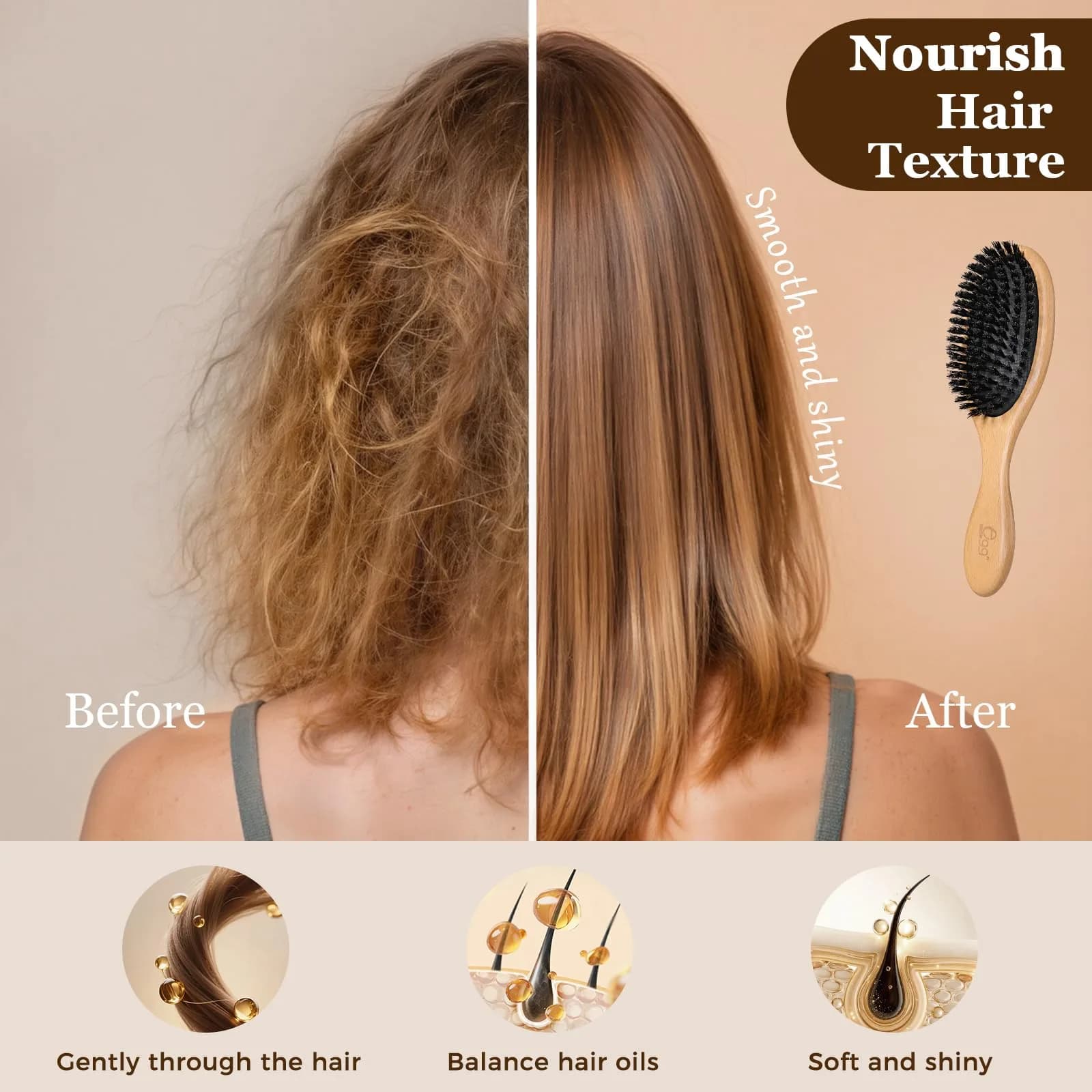 BLACK EGG Black Boar Bristle Hair Brush - Smoothing & Shine for All Hair Types - view 3