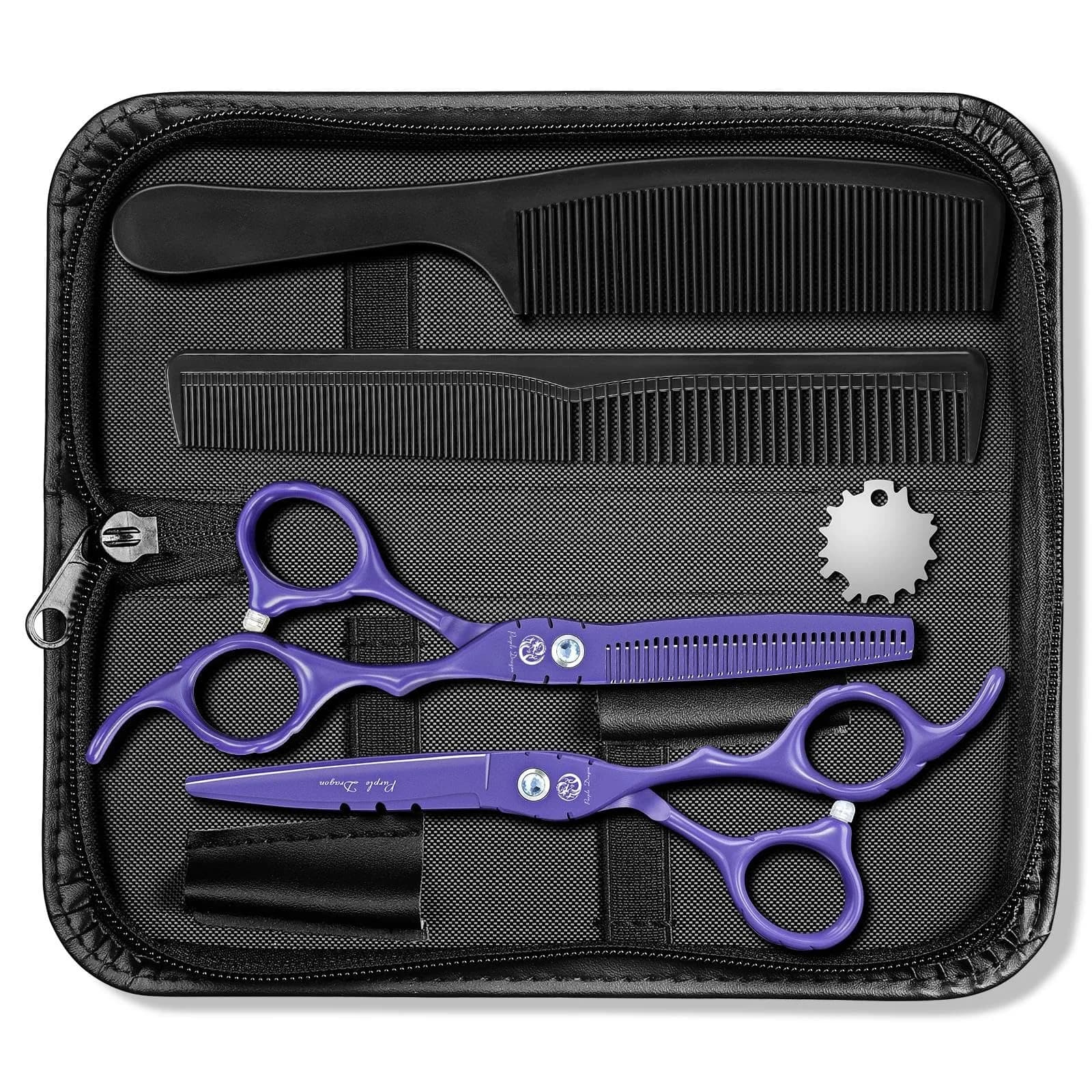 Purple Dragon 6 in Hair Cutting Scissors Kit with Bag for Barbers - Violet | Razor Sharp Japanese Steel, Ergonomic Handle, 5.5"
