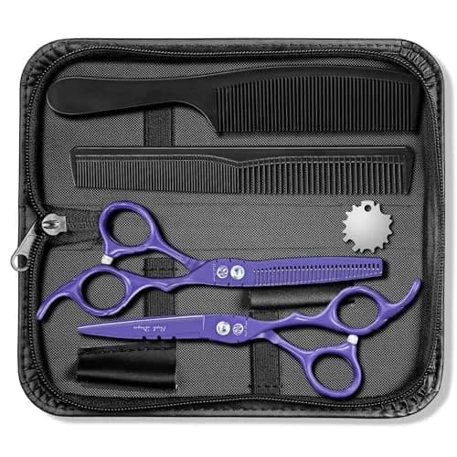 Purple Dragon 6 in Hair Cutting Scissors Kit with Bag for Barbers - Violet | Razor Sharp Japanese Steel, Ergonomic Handle, 5.5" thumbnail 1