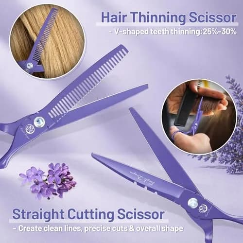 Purple Dragon 6 in Hair Cutting Scissors Kit with Bag for Barbers - Violet | Razor Sharp Japanese Steel, Ergonomic Handle, 5.5" thumbnail 4