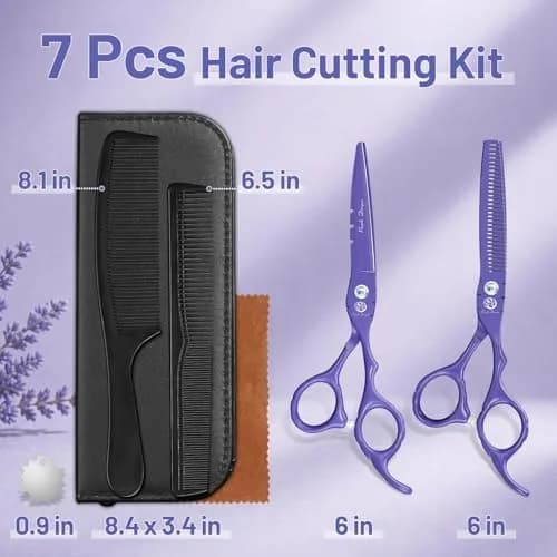 Purple Dragon 6 in Hair Cutting Scissors Kit with Bag for Barbers - Violet | Razor Sharp Japanese Steel, Ergonomic Handle, 5.5" thumbnail 6