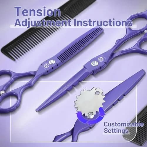 Purple Dragon 6 in Hair Cutting Scissors Kit with Bag for Barbers - Violet | Razor Sharp Japanese Steel, Ergonomic Handle, 5.5" thumbnail 7
