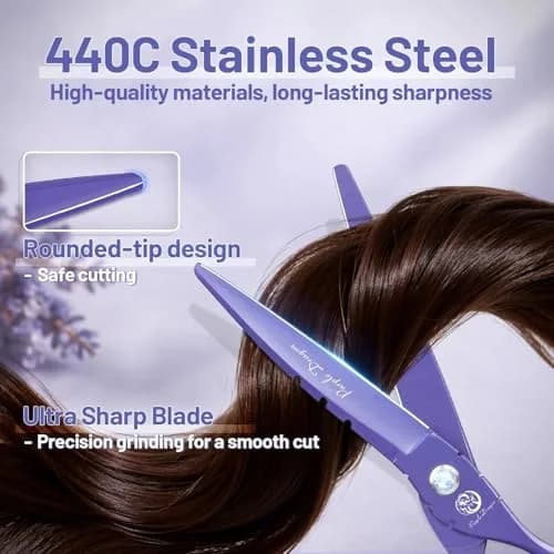 Purple Dragon 6 in Hair Cutting Scissors Kit with Bag for Barbers - Violet | Razor Sharp Japanese Steel, Ergonomic Handle, 5.5" thumbnail 2