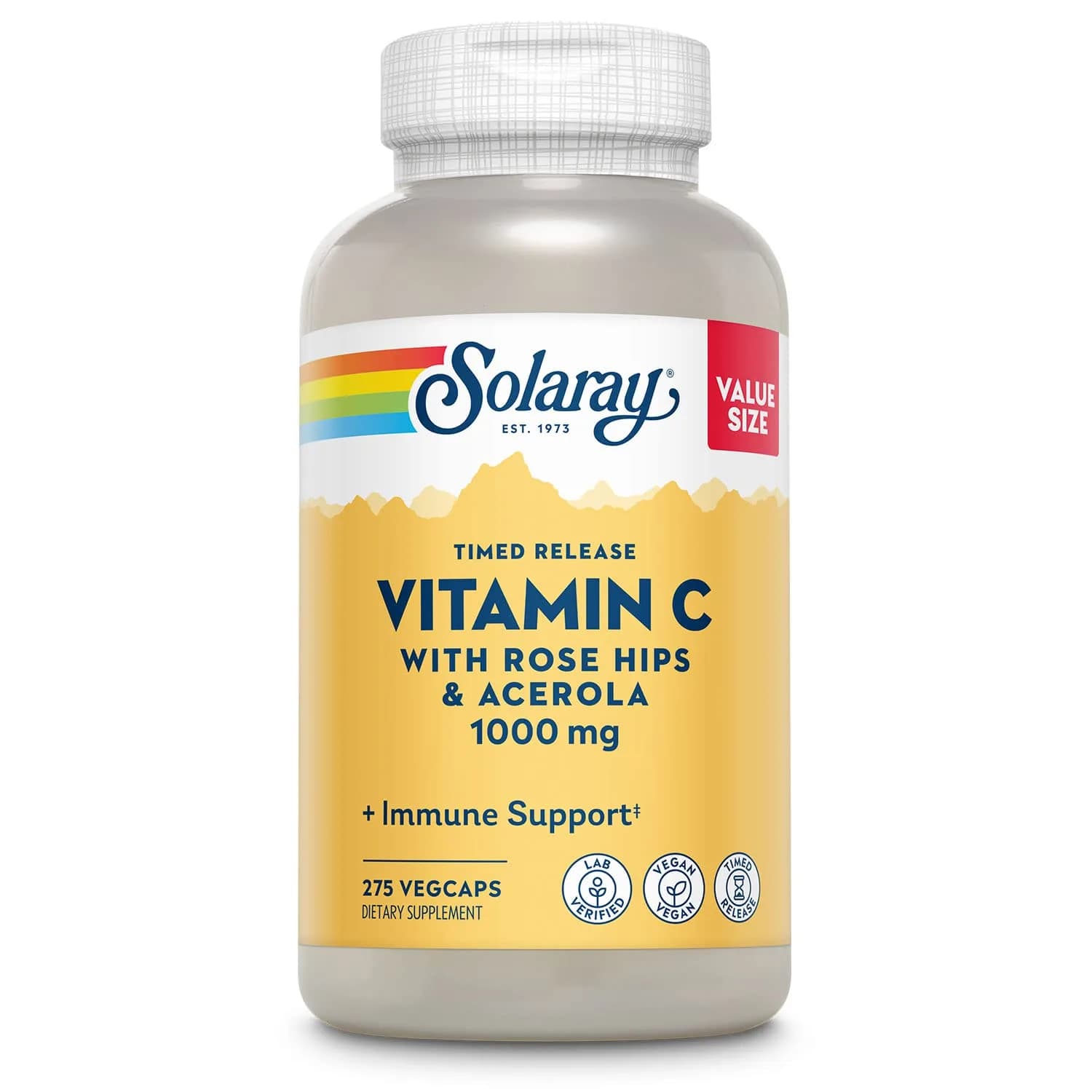SOLARAY Vitamin C 1000 mg | Timed Release Capsules for Immune & Heart Support, 275 VegCaps — Red
