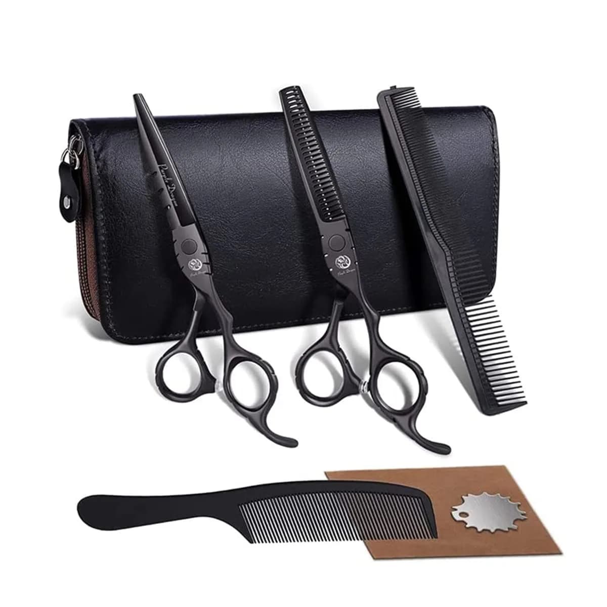 Purple Dragon 5.5 inch Hair Cutting Shears Set with Bag for Barbers - Black | Japanese 440C Steel Razor Sharp Blades