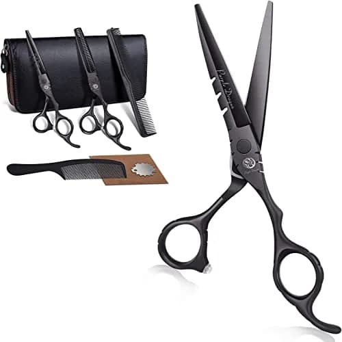 Purple Dragon 5.5 inch Hair Cutting Shears Set with Bag for Barbers - Black | Japanese 440C Steel Razor Sharp Blades thumbnail 8