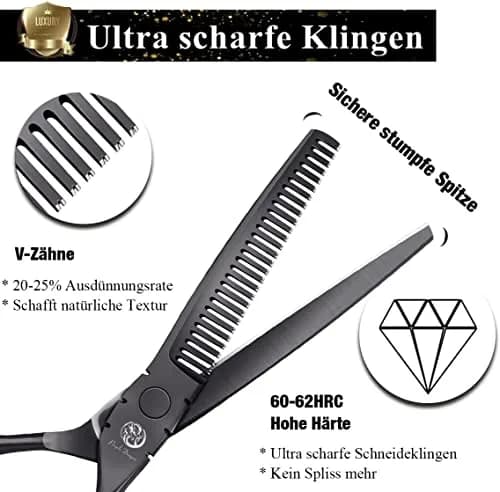 Purple Dragon 5.5 inch Hair Cutting Shears Set with Bag for Barbers - Black | Japanese 440C Steel Razor Sharp Blades thumbnail 3