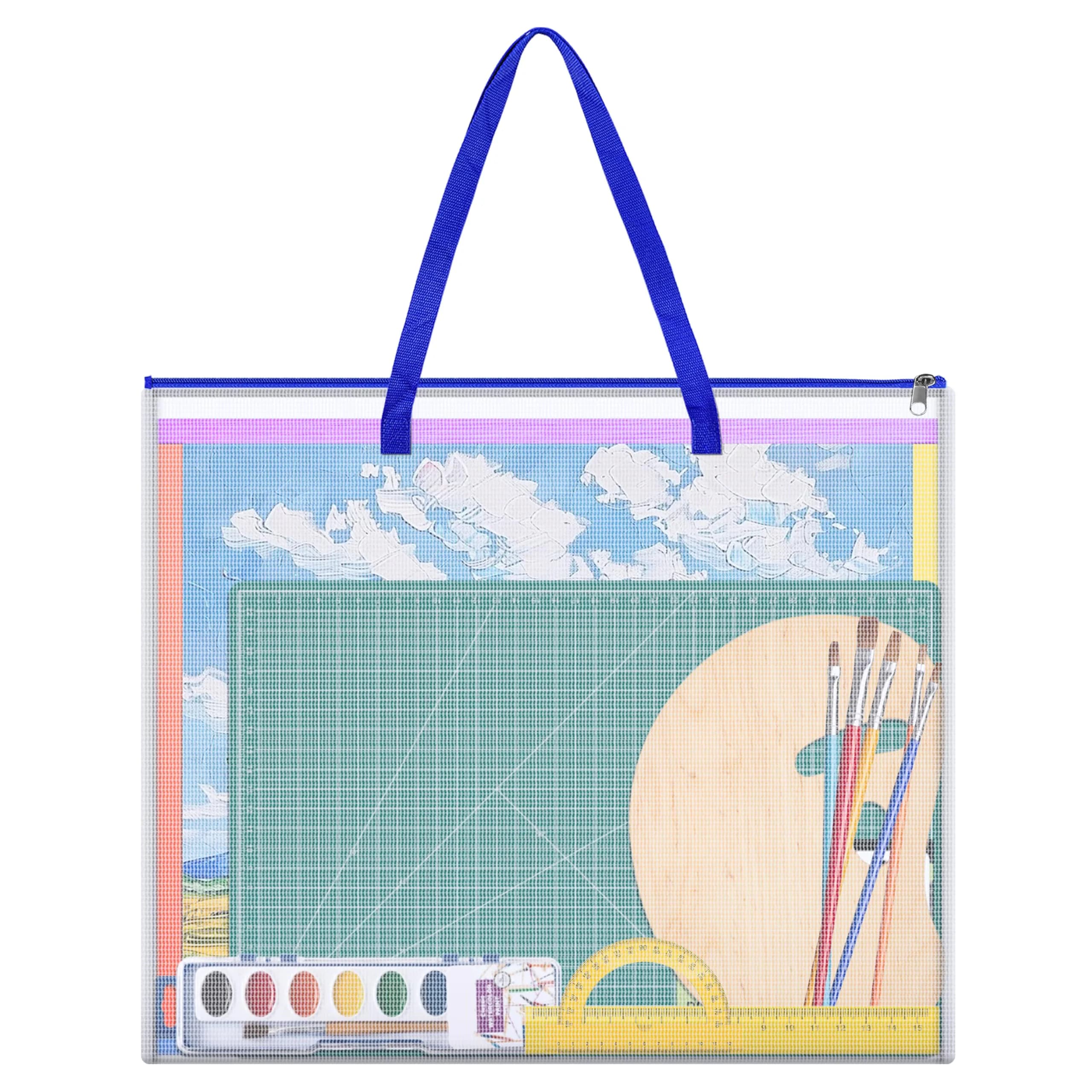 ZKOO Bulletin Board Poster Storage Bag 30" x 24" (76.2 cm x 61 cm) | Heavy Duty PVC Organizer for Teachers & Artists — Blue