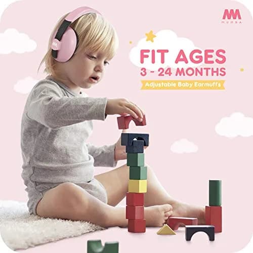 Mumba Baby Earmuffs Pink for Babies and Toddlers Ages 3-24+ Months | Noise Cancelling Headphones with 31dB NRR thumbnail 3