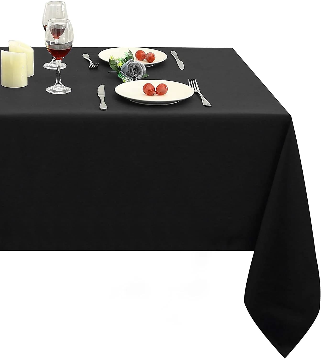 Obstal Black Polyester Table Cloth 152cm x 213cm | Stain & Water Resistant for Dining - main product image