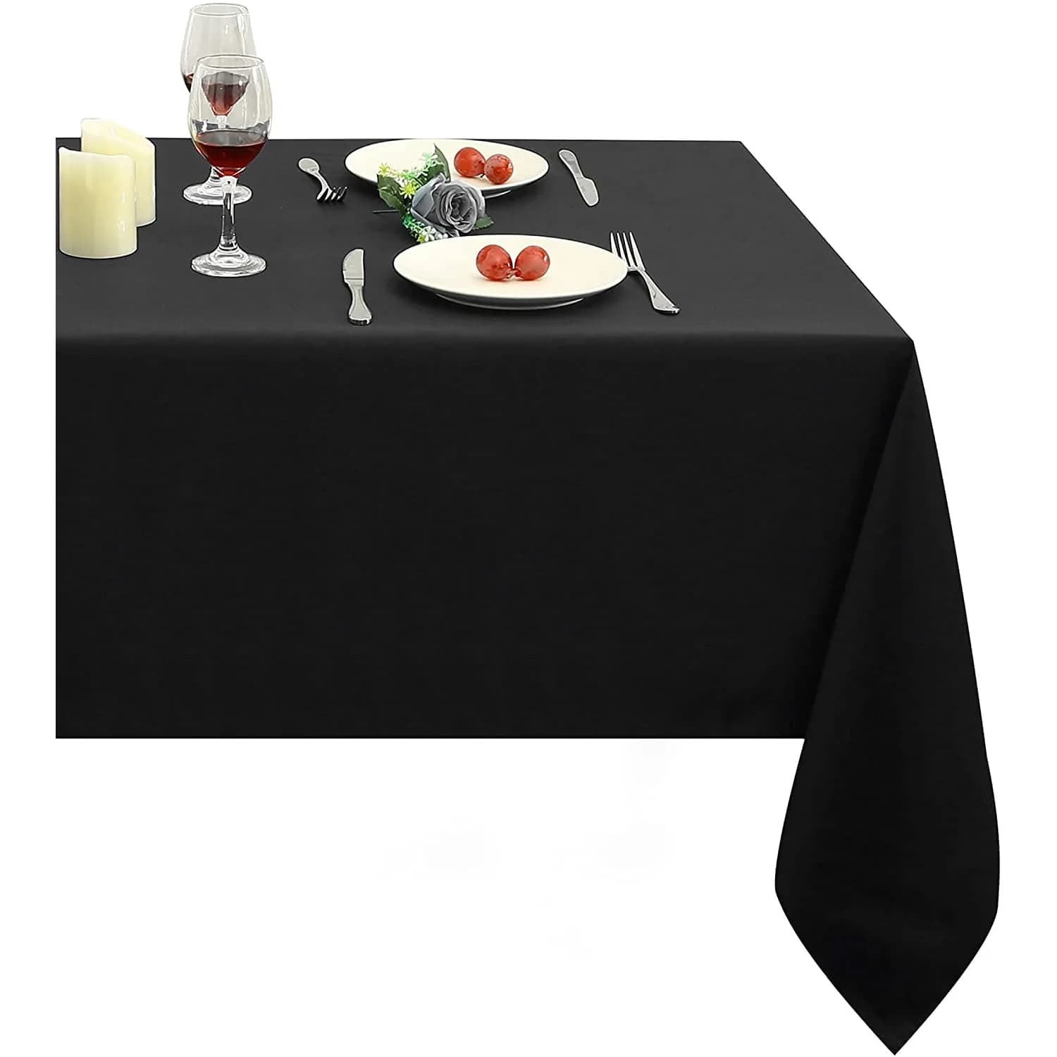 Obstal Black Polyester Tablecloth 152cm x 213cm | Stain & Water Resistant for Dining