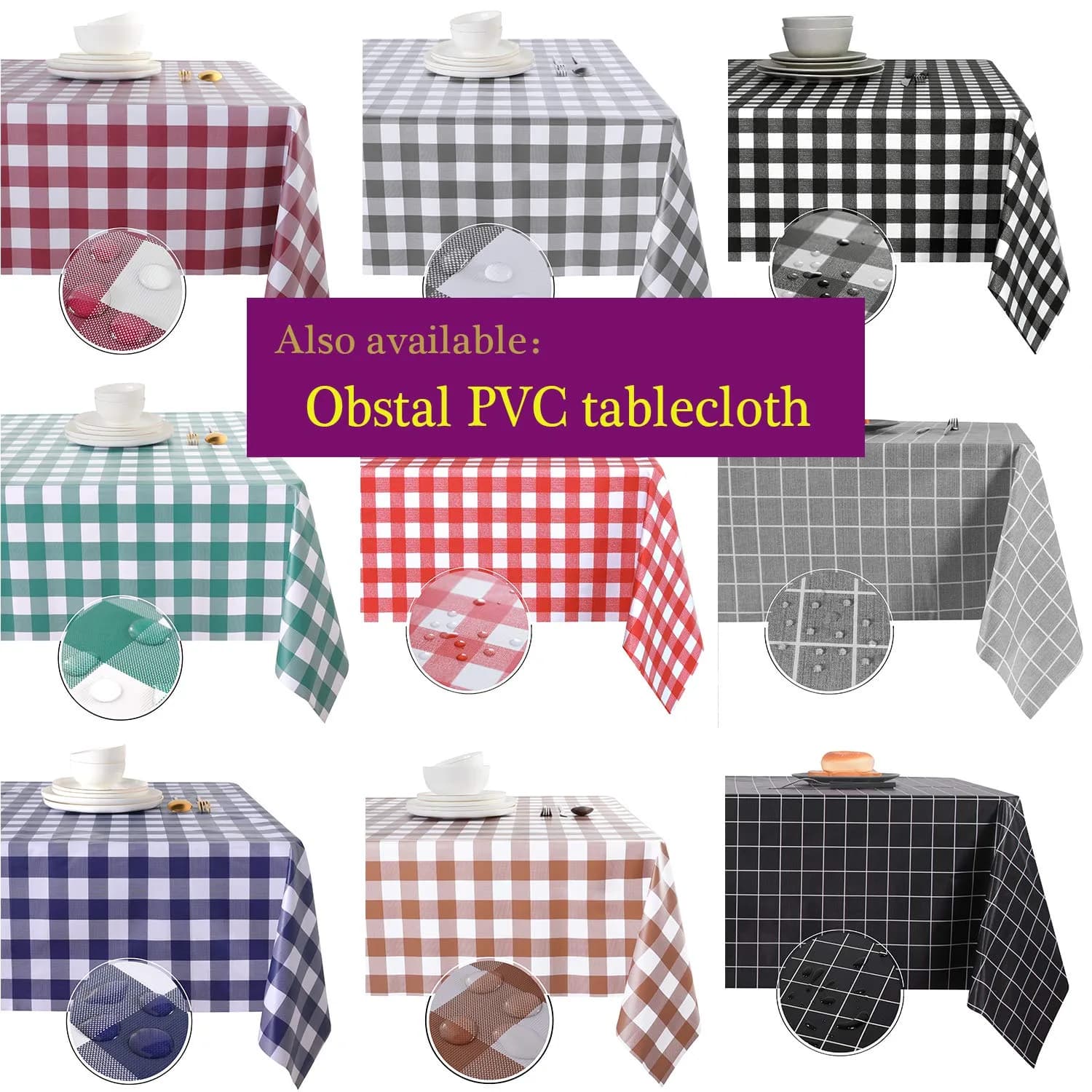 Obstal Black Polyester Tablecloth 152cm x 213cm | Stain & Water Resistant for Dining - view 7