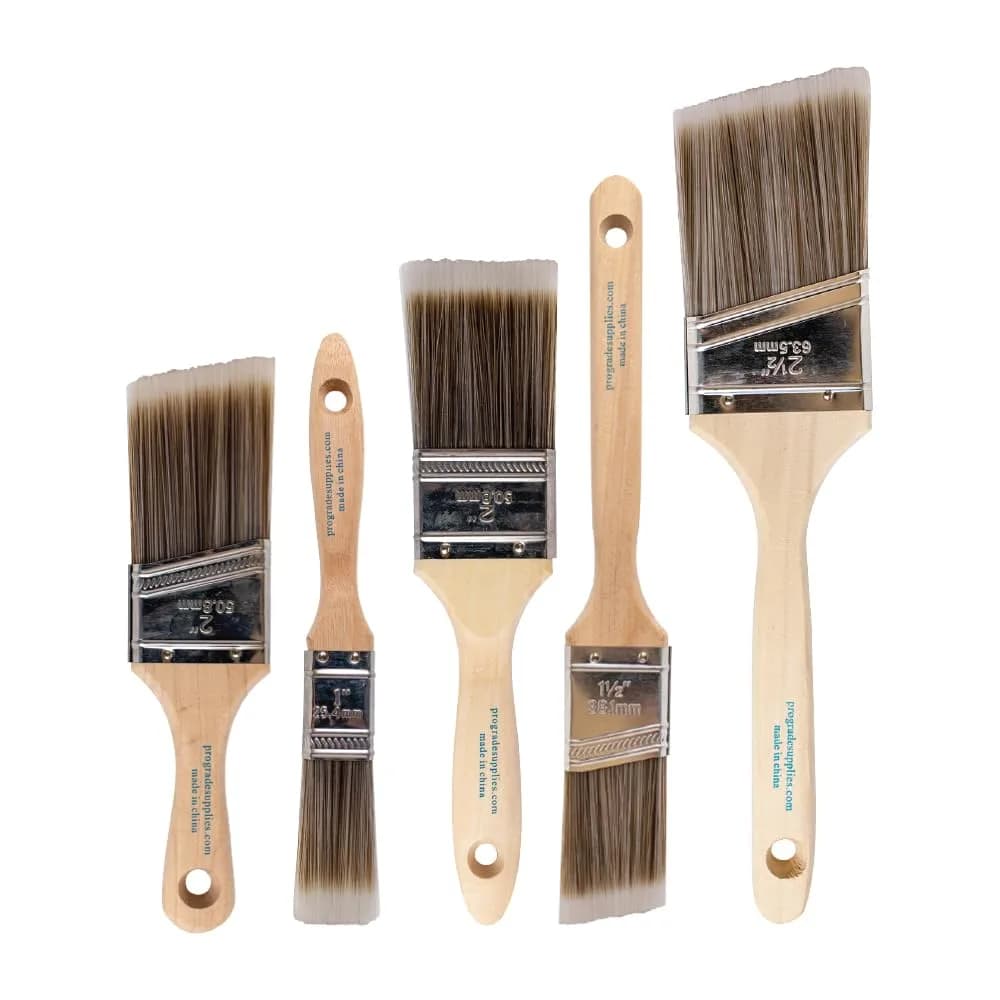 Pro Grade Paint Brushes Set for Walls, Trim & Stain, 5-Piece | Professional Grade Synthetic Bristle Brushes with Softwood Handles — Multicolor
