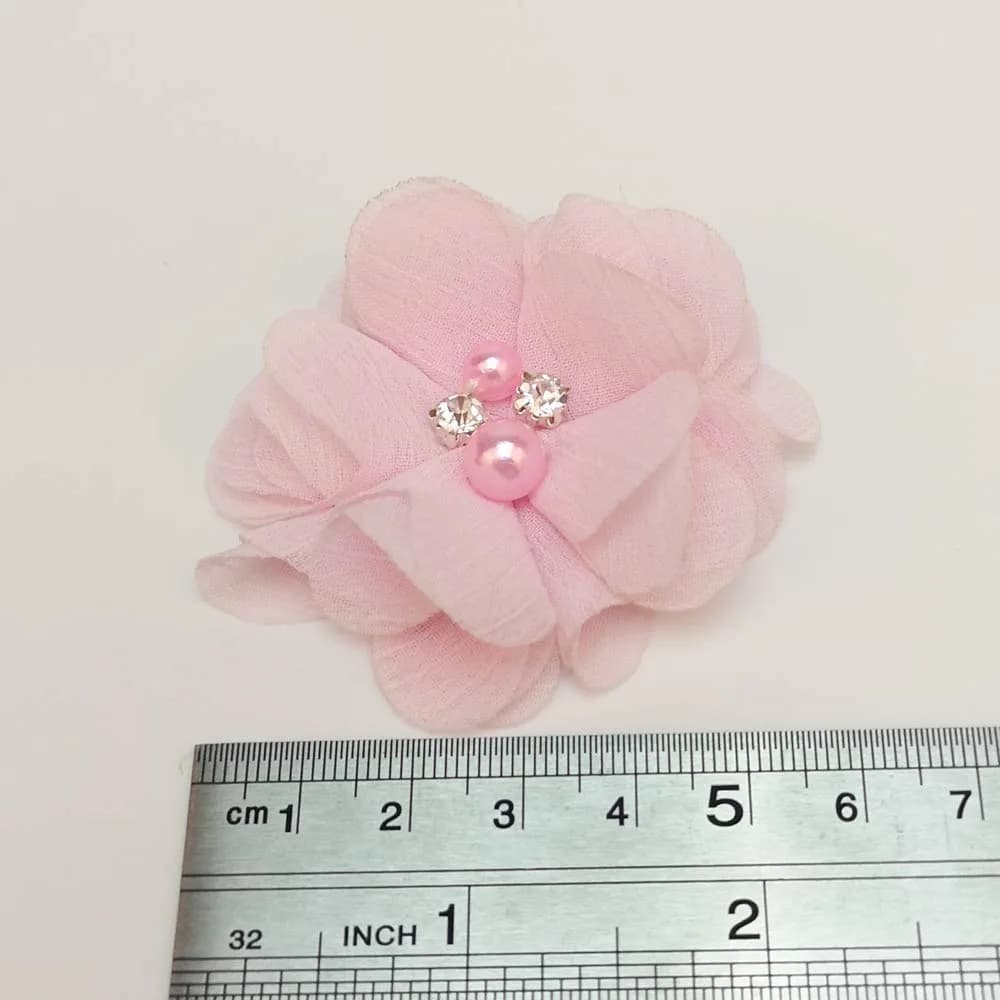 Chenkou Craft Pack of 12pcs Chiffon Flowers Ribbon Bows W/Beads 60mm | Wedding Decor Bulk Lots