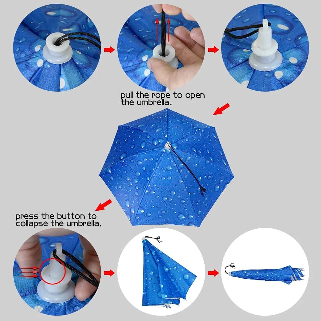 NEW-Vi Blue 2 Pcs Umbrella Hat | Hands-Free Sunshade & Rain Protection - view 6