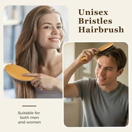BLACK EGG Boar Bristle Brush for Wet/Dry Hair - Smoothing, Massaging, Detangling, Reduce Frizz, Restore Shine - Bamboo Brush for Women, Men, Kids thumbnail 6