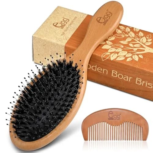 BLACK EGG Boar Bristle Brush for Wet/Dry Hair - Smoothing, Massaging, Detangling, Reduce Frizz, Restore Shine - Bamboo Brush for Women, Men, Kids thumbnail 1