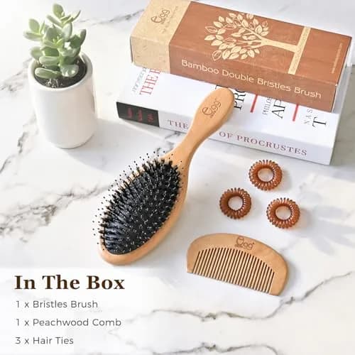 BLACK EGG Boar Bristle Brush for Wet/Dry Hair - Smoothing, Massaging, Detangling, Reduce Frizz, Restore Shine - Bamboo Brush for Women, Men, Kids thumbnail 8