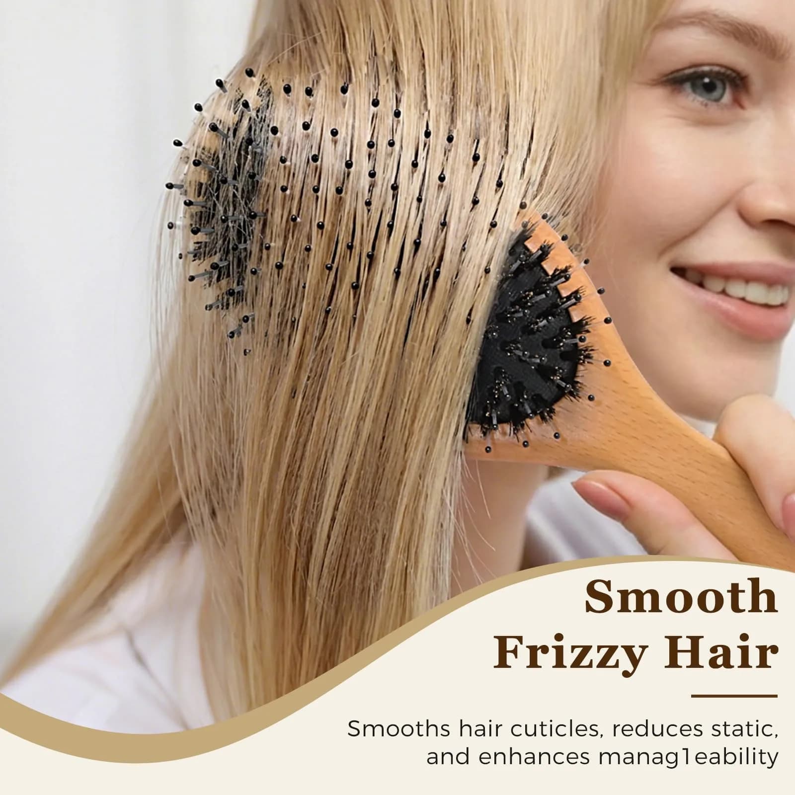 BLACK EGG Boar Bristle Brush for Wet/Dry Hair - Smoothing, Massaging, Detangling, Reduce Frizz, Restore Shine - Bamboo Brush for Women, Men, Kids - view 4