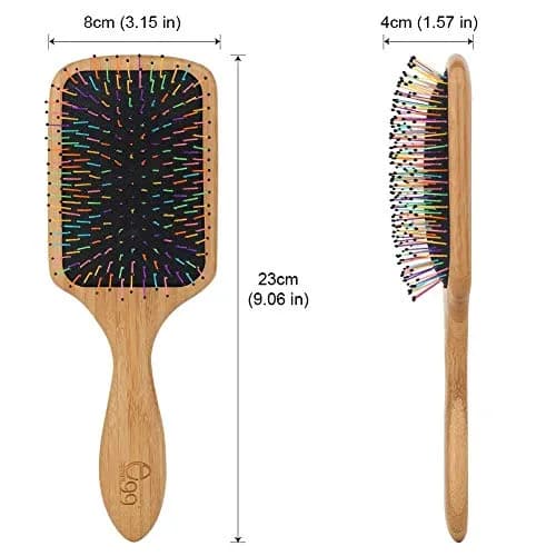 BLACK EGG Paddle Detangling Hair Brush for Women & Girls | Rainbow Nylon Bristles, Bamboo Handle, Includes Comb & Ties (22.5cm / 8.8in) thumbnail 5
