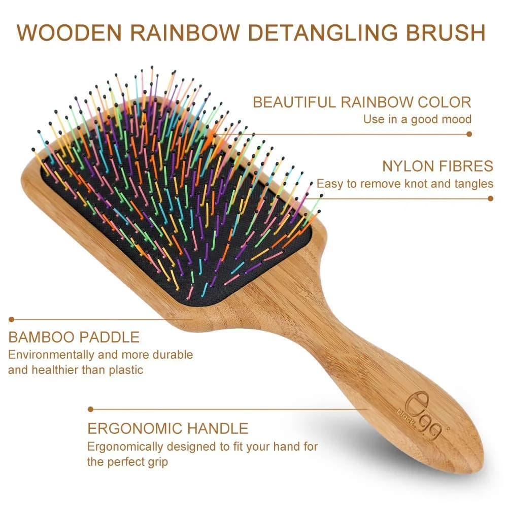 BLACK EGG RAINBOW Paddle Hair Brush for Wet/Dry Hair - Smoothing, Massaging, Detangling, Reduce Frizz - view 3