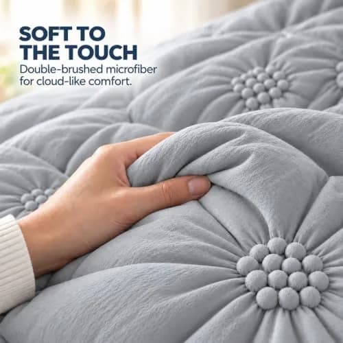 Swift Home King Comforter Set, Ruched 3D Floral Pintuck, Gray | Elegant 3-Piece Bedding thumbnail 5