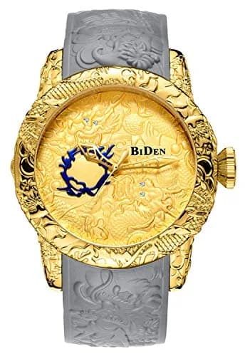 MASTOP Men's Fashion Big Dial 3D Sculpture Dragon Watch 50mm | Quartz, Gold thumbnail 1