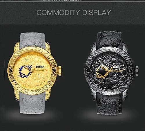 MASTOP Men's Fashion Big Dial 3D Sculpture Dragon Watch 50mm | Quartz, Gold thumbnail 5