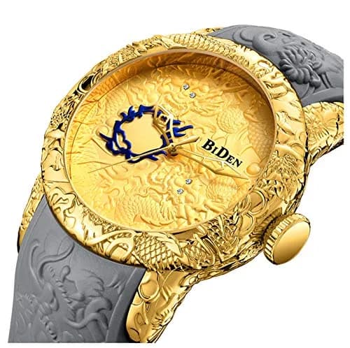 MASTOP Men's Fashion Big Dial 3D Sculpture Dragon Watch 50mm | Quartz, Gold thumbnail 2