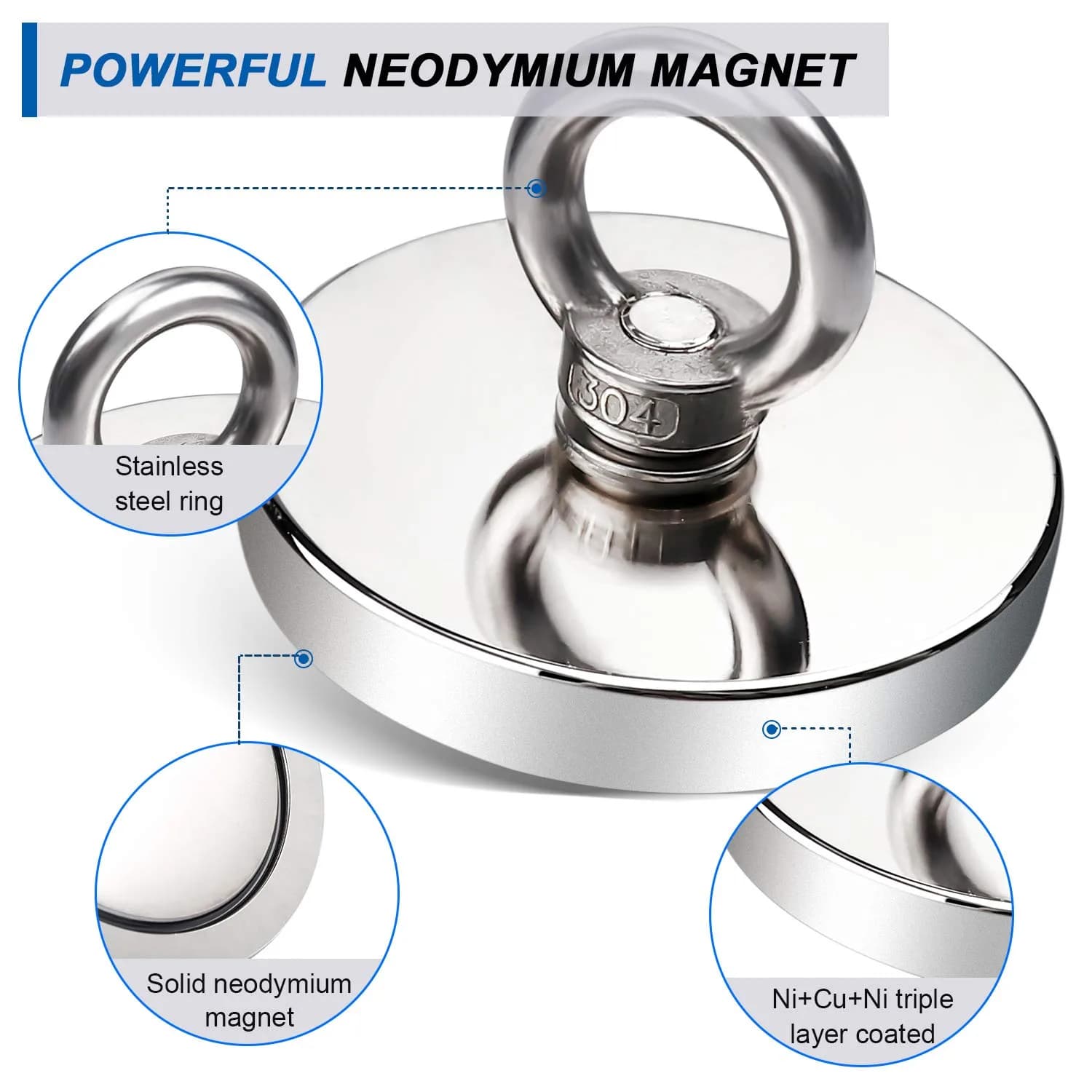 DIYMAG Fishing Magnet 120mm (4.72") 680kg (1500LBS) Pull Force with Countersunk Hole | Heavy Duty Neodymium Rare Earth Magnet for Retrieval - view 2