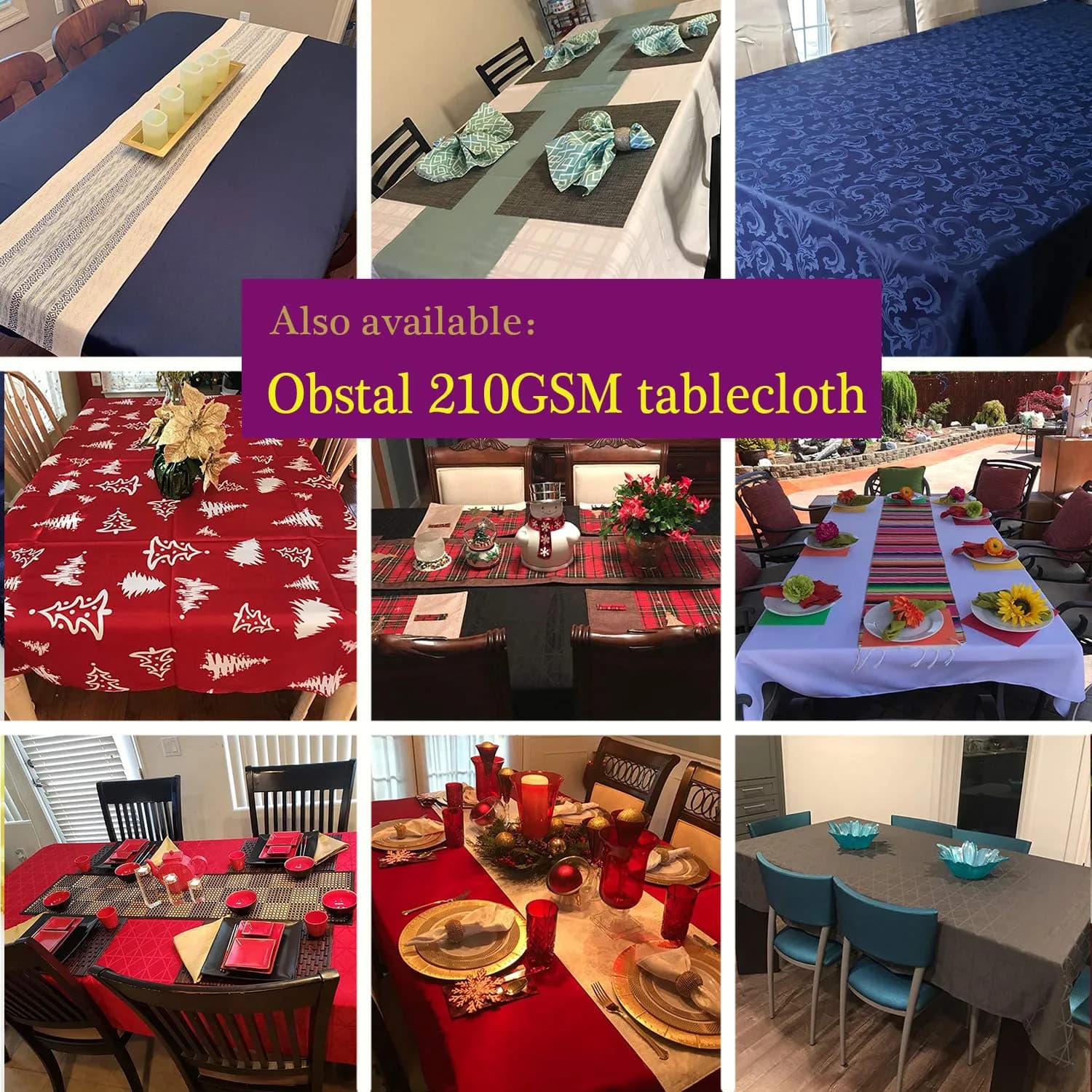 Obstal Red Polyester Tablecloth 153cm x 213cm (60 x 84 Inch) | Waterproof & Stain-Resistant for Festive Dining - view 4