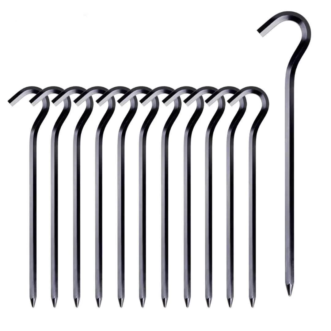 FANBX F Tent Pegs - 12Pcs Aluminium Tent Stakes Pegs with Hook - 7in Hexagon Rod Stakes for Camping & Garden (Black) - main product image
