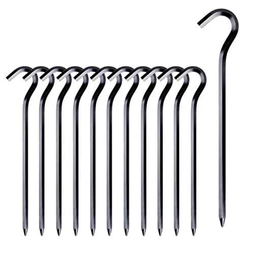 FANBX F Tent Pegs - 12Pcs Aluminium Tent Stakes Pegs with Hook - 7in Hexagon Rod Stakes for Camping & Garden (Black) thumbnail 1
