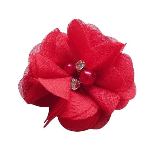 Chenkou Craft Pack of 12pcs Chiffon Flowers Ribbon Bows 60mm | Wedding Decor Bulk Lots — Red