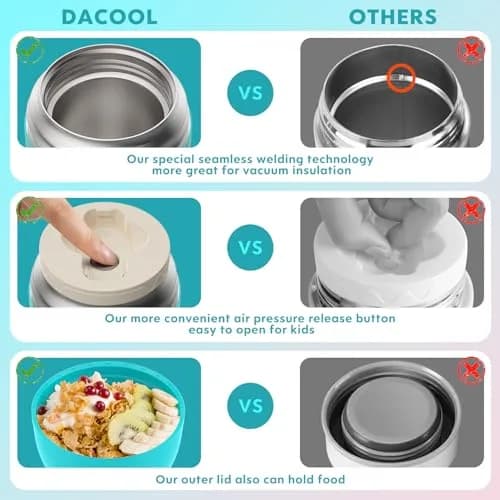 DaCool Food Thermo 16oz Vacuum Insulated Food Jar for Kids & Adults | Leakproof, Stainless Steel, Blue thumbnail 4